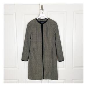 WORTH New York Gold Black Metallic Tweed Collarless Long Jacket Evening Sz L